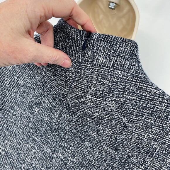 J. McLaughlin Zinnia Tweed Fit & Flare Dress Sz 4 Fringe Accent Navy White - Picture 9 of 13